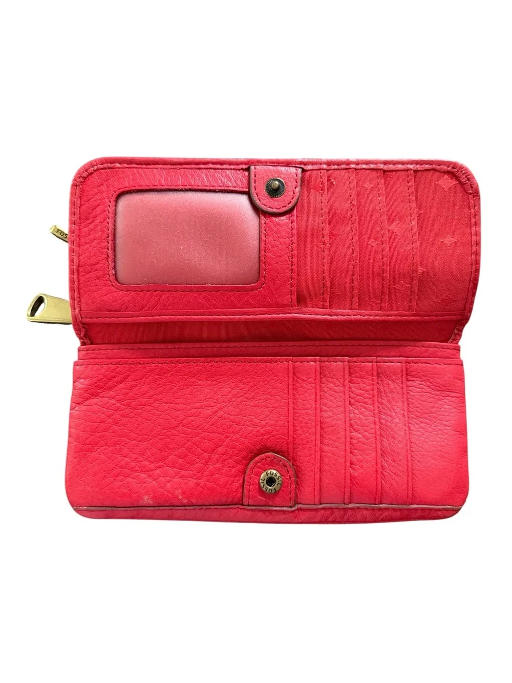 Fossil Explorer Red Leather Zip Around Clutch Wallet Organizer